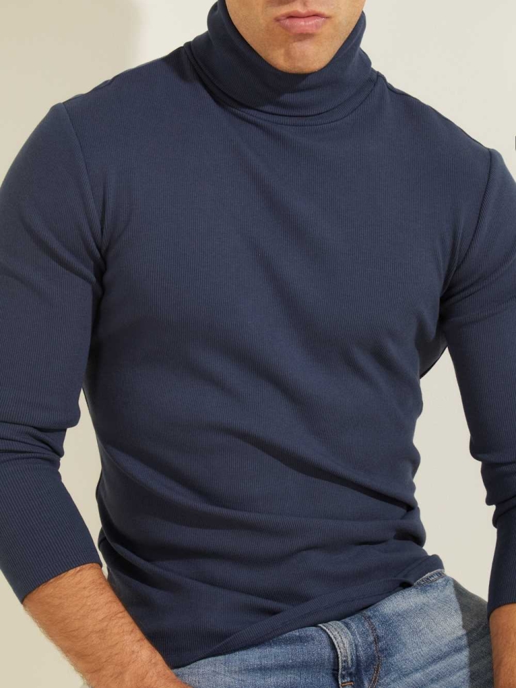 Blue Men's GUESS Mateo Turtleneck T-Shirts | USA78GVASX