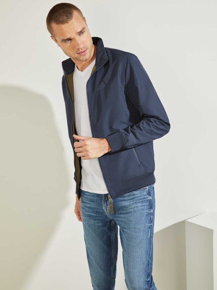 Blue Olive Men's GUESS Amos Bomber Jackets | USA35GZEVU