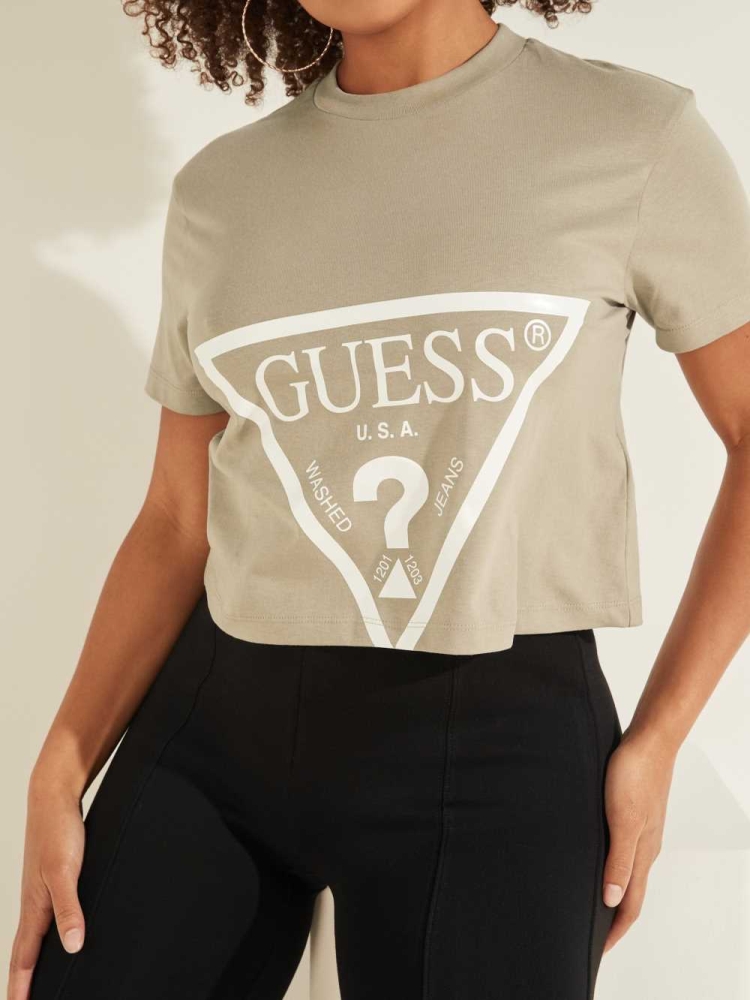 Blue Women's GUESS Cropped Logo T-Shirts | USA74SKVHP