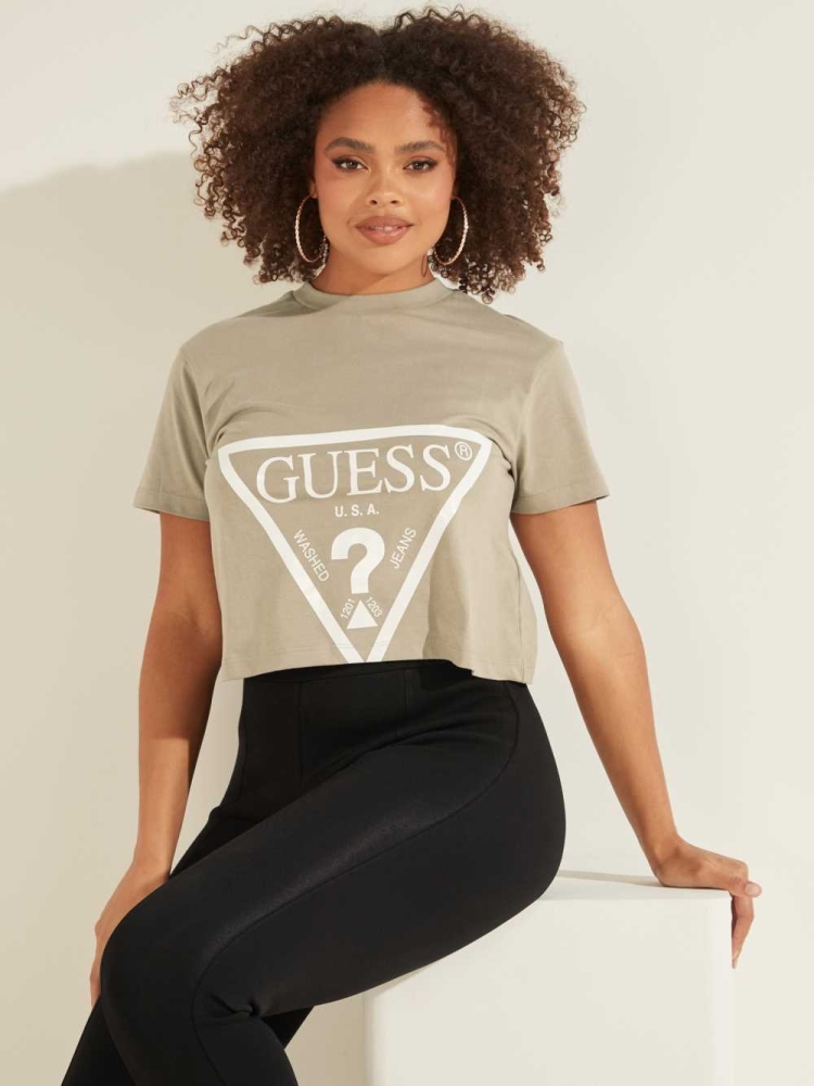 Blue Women\'s GUESS Cropped Logo T-Shirts | USA74SKVHP