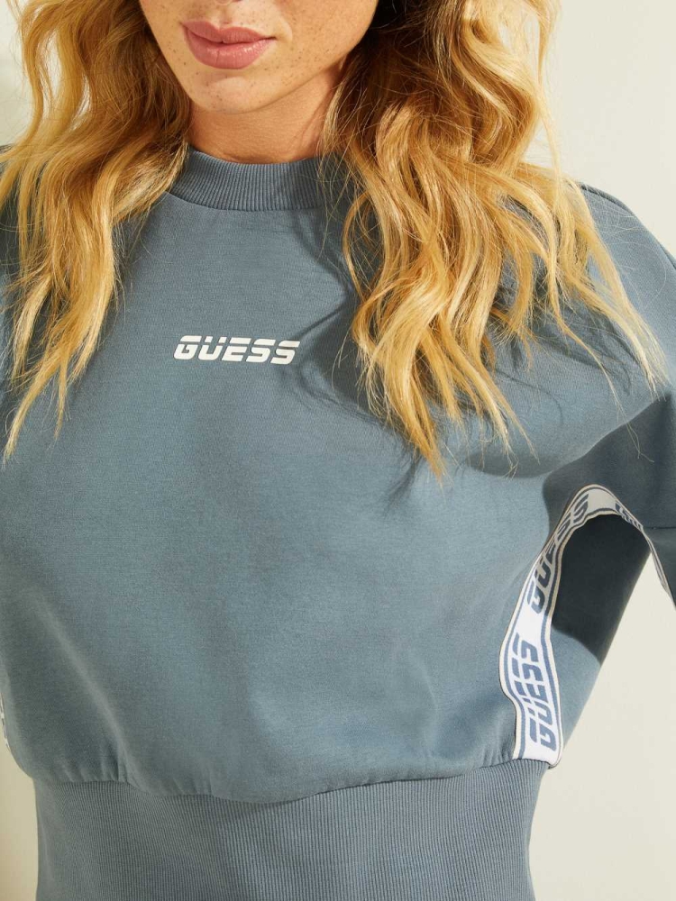 Blue Women's GUESS Logo Tape Mock-Neck Sweatshirt | USA69ZKPQD