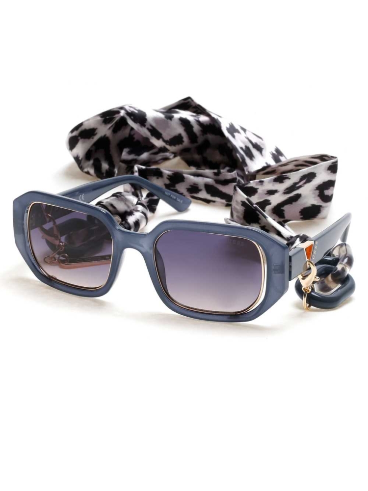 Blue Women's GUESS Rectangle Sunglasses | USA52GTVHC