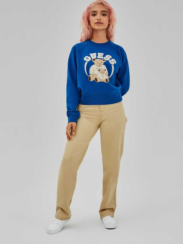 Blue Women's GUESS Spence Sweatshirt | USA94GOVYB