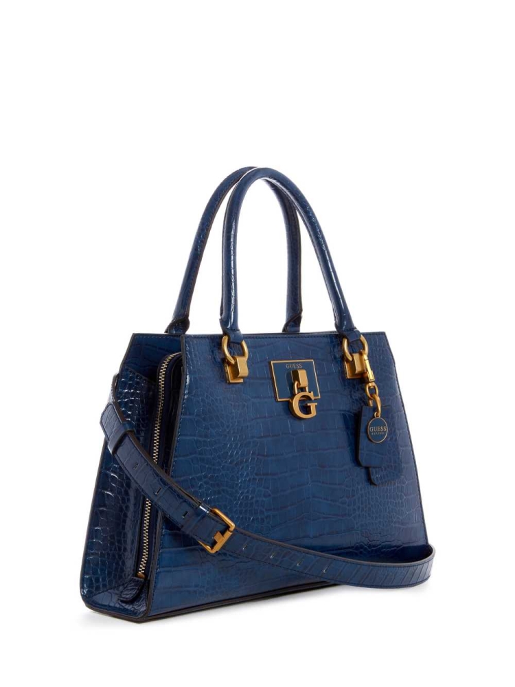 Blue Women's GUESS Stephi Croc Girlfriend Satchels | USA83WGCPY