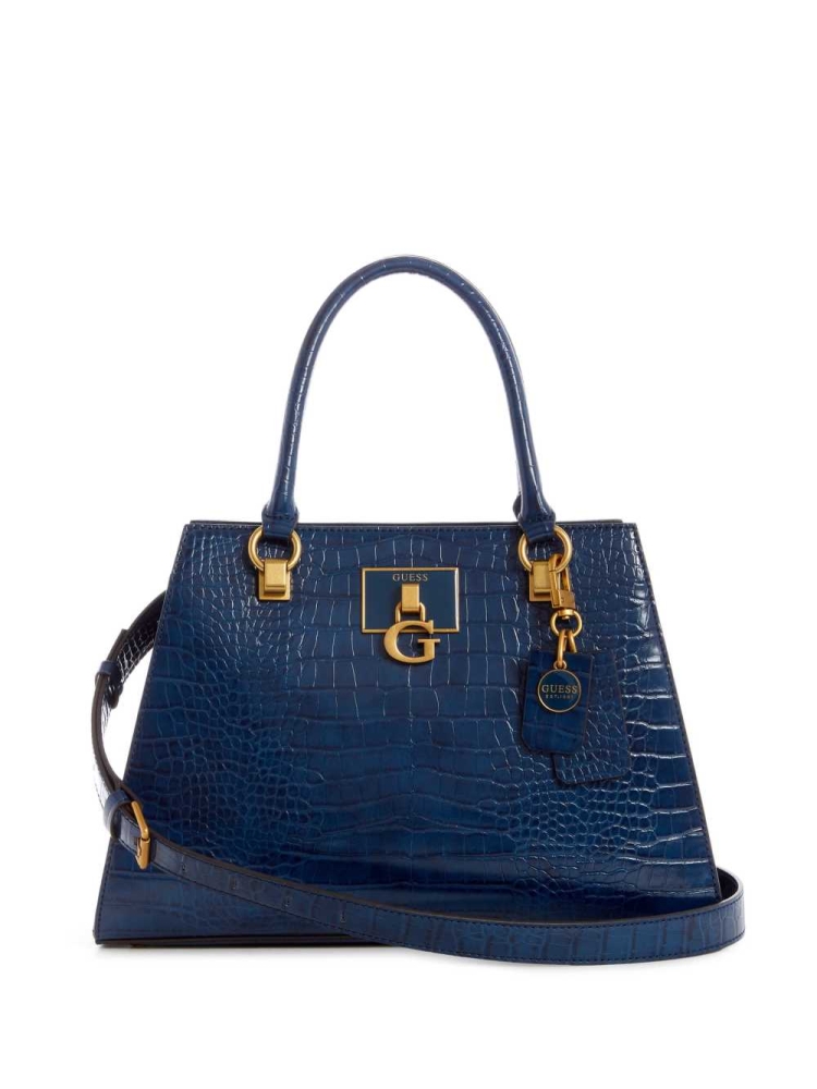 Blue Women\'s GUESS Stephi Croc Girlfriend Satchels | USA83WGCPY