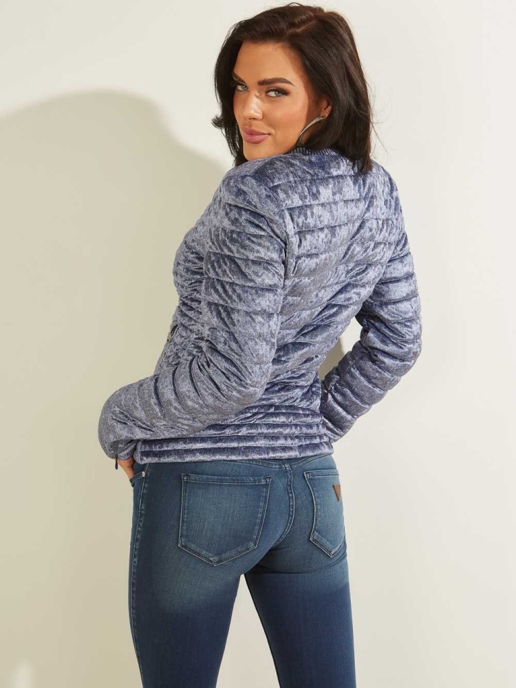 Blue Women's GUESS Vera Velvet Quilted Jackets | USA27OQJPE