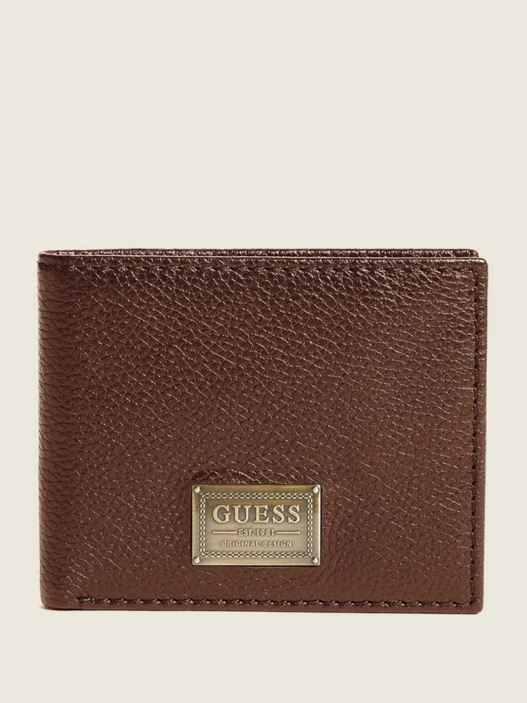 Brown Men\'s GUESS Bishop Bifold Wallets | USA47YXRBG