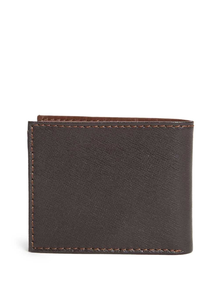 Brown Men's GUESS Contrast Stitch Slimfold Wallets | USA64NPTOA