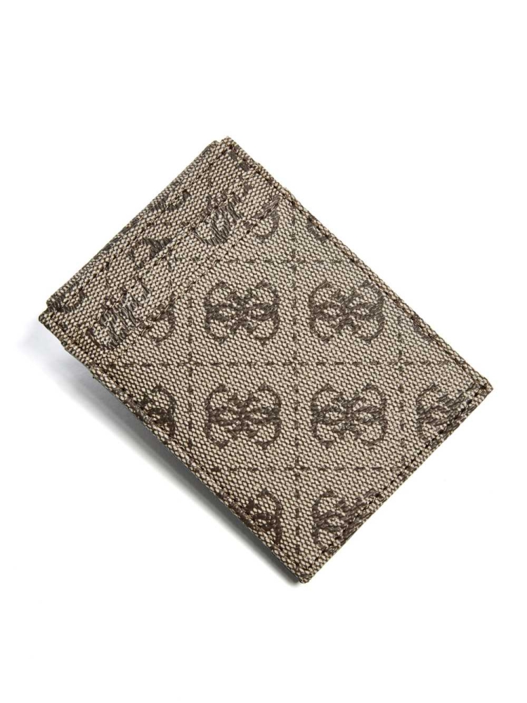 Brown Men's GUESS Don Logo-Print Magnetic Card Case Wallets | USA31GCSAO