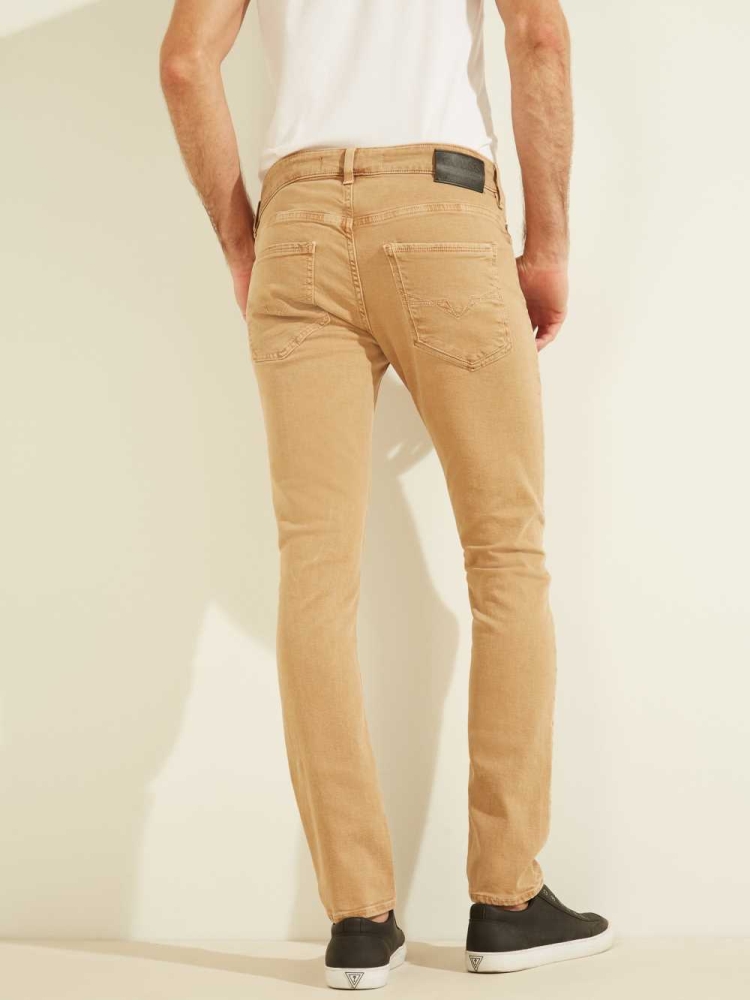 Brown Men's GUESS Dyed Skinny Jeans | USA06VHFWE