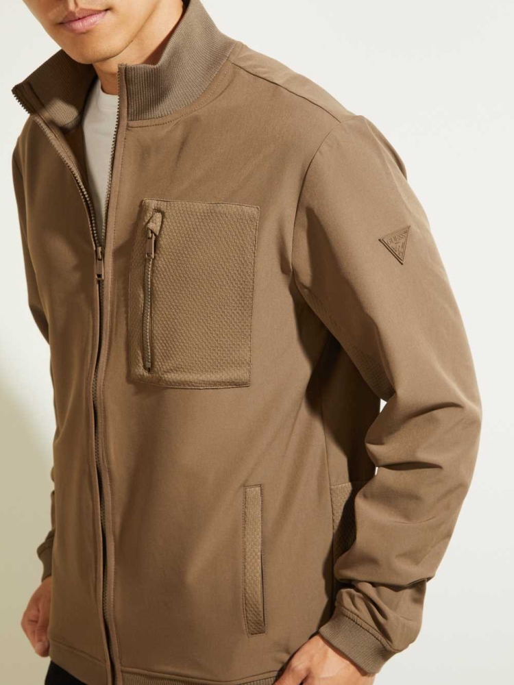 Brown Men's GUESS Explorer Zip-Up Jackets | USA06DNTMR