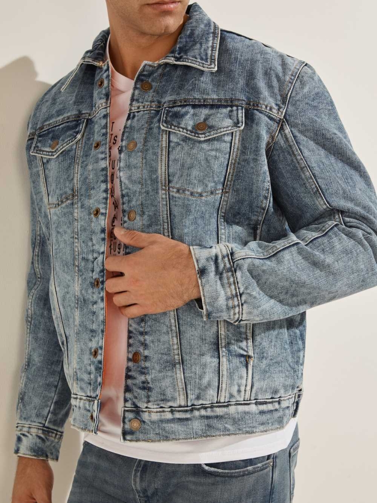 Brown Men's GUESS Klay Reversible Denim Jackets | USA90DPASJ