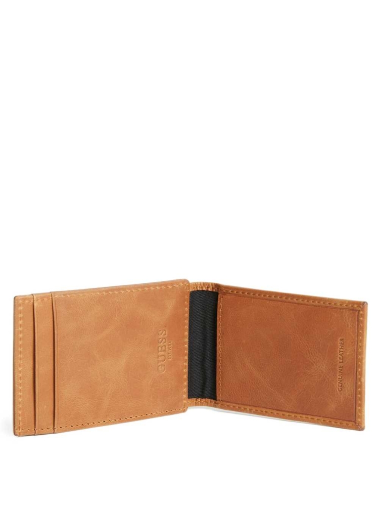 Brown Men's GUESS West Wide Magnetic Pocket Wallets | USA39JZTRB