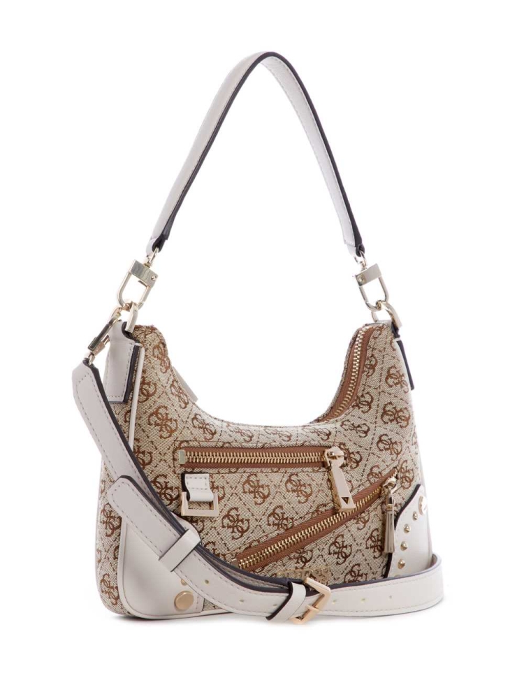 Brown Multicolor Women's GUESS Frankie Top-Zip Shoulder Bags | USA06OQEWF