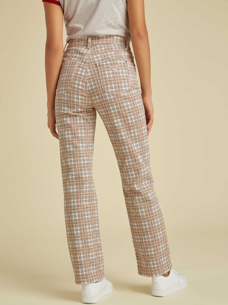 Brown Multicolor Women's GUESS Originals Plaid Mom Jeans | USA63GYBPH