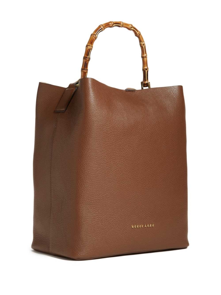 Brown Women's GUESS Aida Leather Hobo Totes | USA63YGHIW