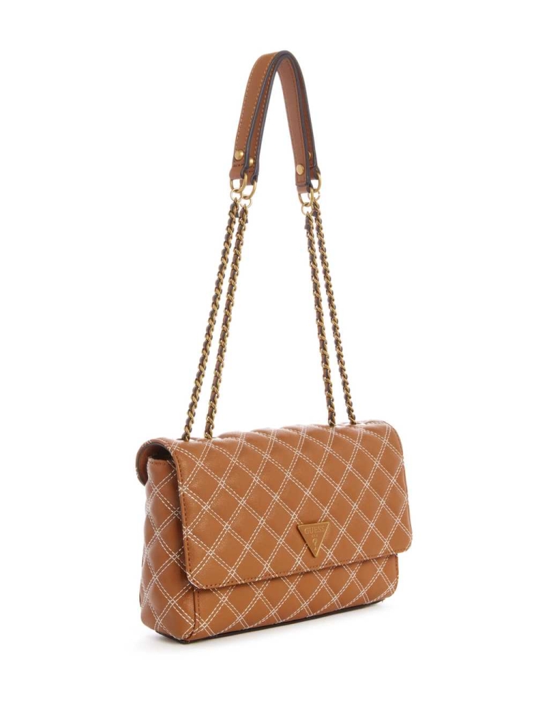 Brown Women's GUESS Cessily Quilted Convertible Crossbodies | USA40EXQGS