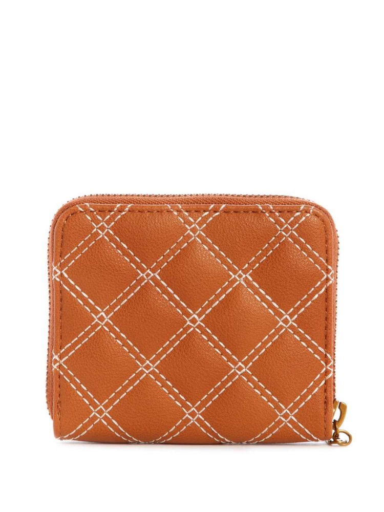 Brown Women's GUESS Cessily Quilted Small Zip-Around Wallets | USA80JWNBI