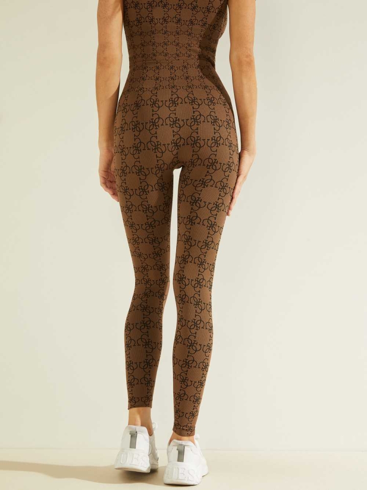 Brown Women's GUESS Della Logo Print Leggings | USA65UZXWO