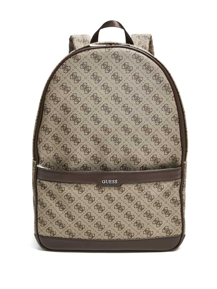 Brown Women\'s GUESS Kevin Logo-Print Backpacks | USA60FVSTB