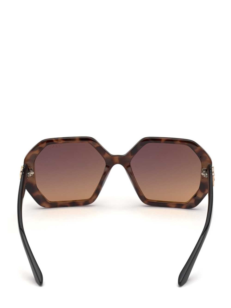 Brown Women's GUESS Larissa Geometric Sunglasses | USA62OMHLG