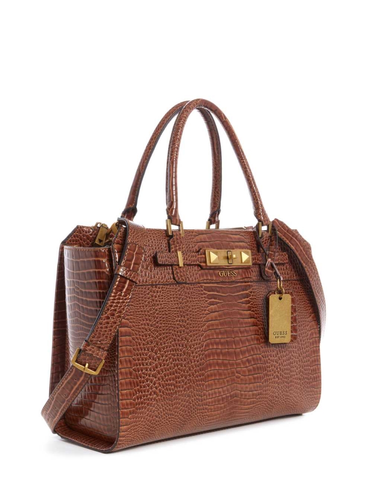 Brown Women's GUESS Raffie Carryall Crossbodies | USA90VHORQ