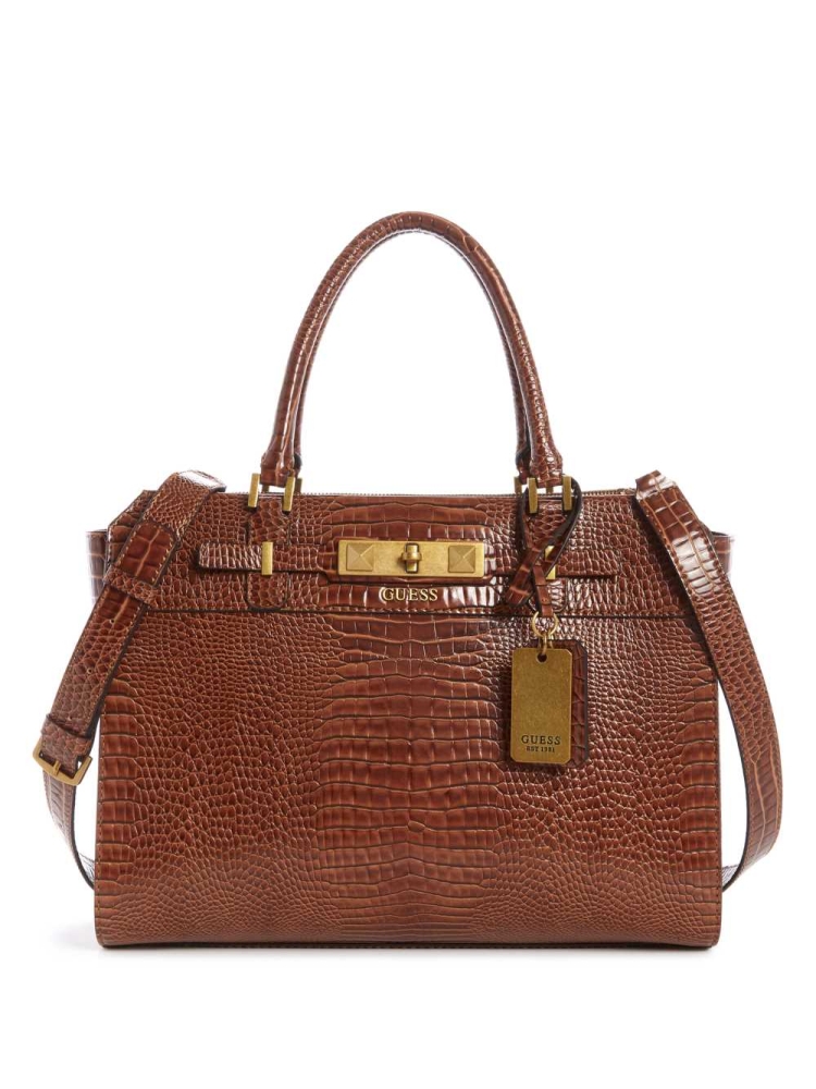 Brown Women\'s GUESS Raffie Carryall Crossbodies | USA90VHORQ