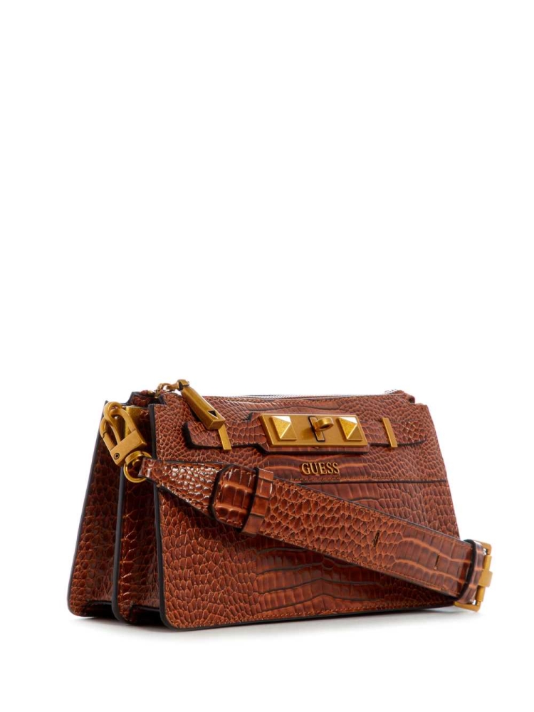 Brown Women's GUESS Raffie Mini Crossbodies | USA18BXPVL