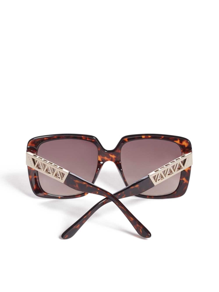 Brown Women's GUESS Rhinestone Chain Square Sunglasses | USA21SNHVF