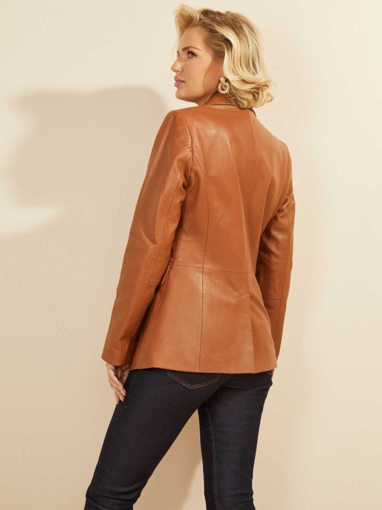 Brown Women's GUESS Roxanna Leather Blazer | USA09TSQMF