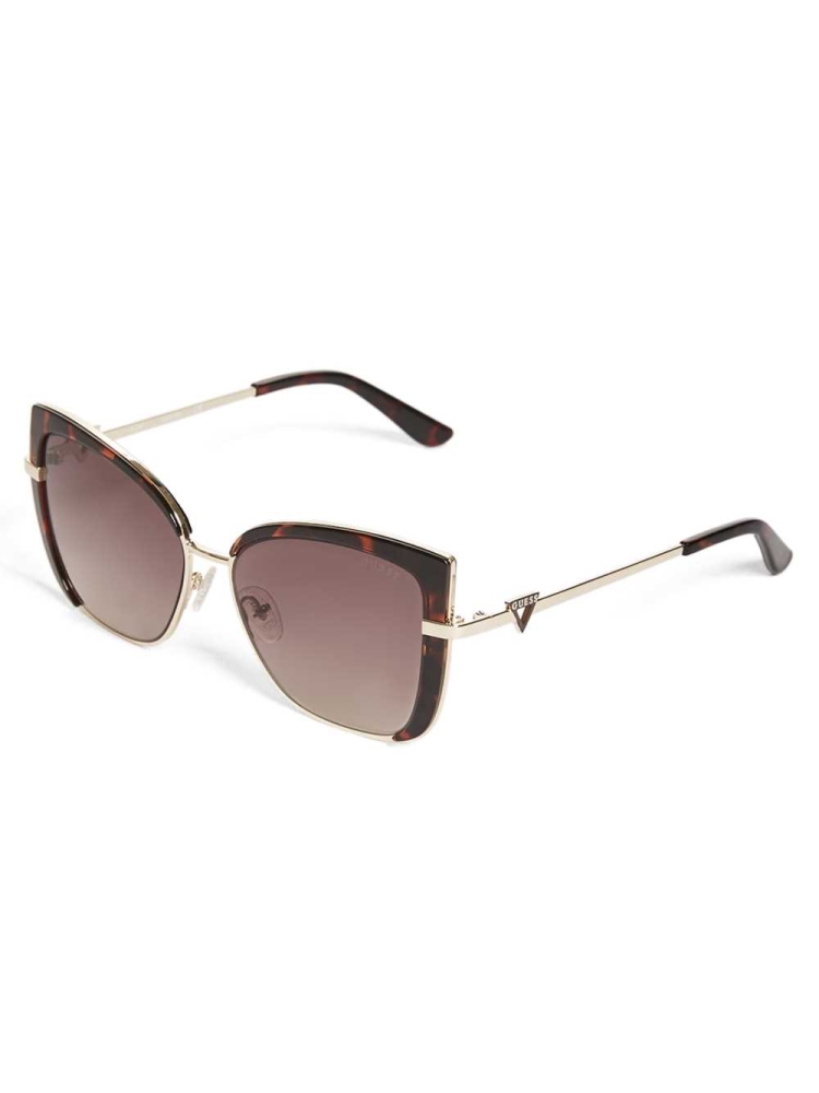 Brown Women's GUESS Tinted Cat-Eye Sunglasses | USA02EURJB