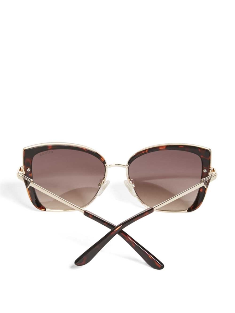 Brown Women's GUESS Tinted Cat-Eye Sunglasses | USA02EURJB