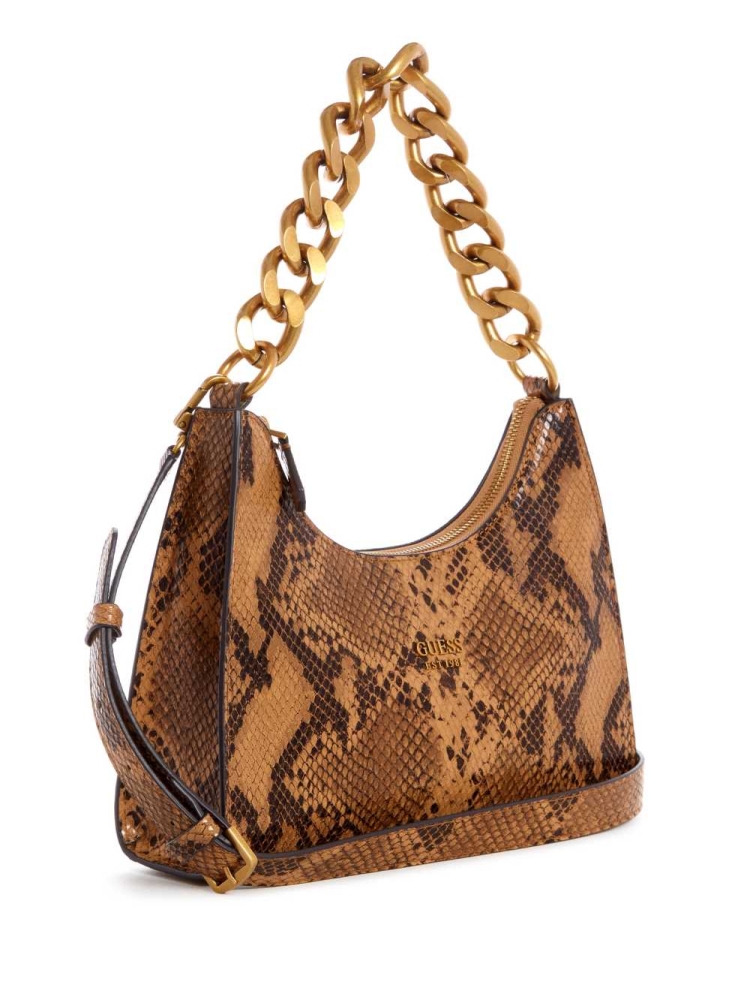 Brown Women's GUESS Tullia Python Hobo Shoulder Bags | USA26TIQDF