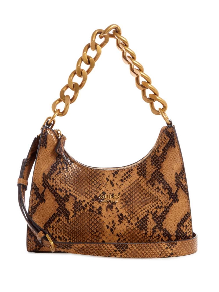 Brown Women\'s GUESS Tullia Python Hobo Shoulder Bags | USA26TIQDF