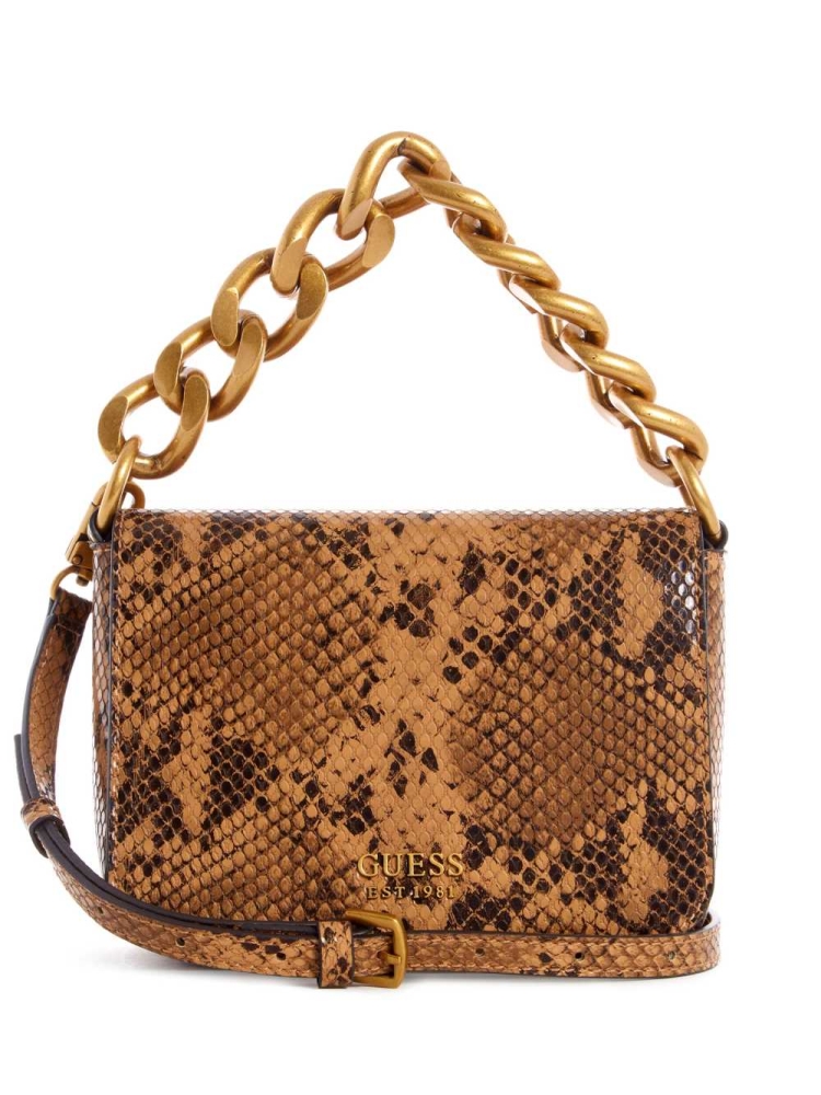 Brown Women\'s GUESS Tullia Python Mini Crossbodies | USA09CJDIL