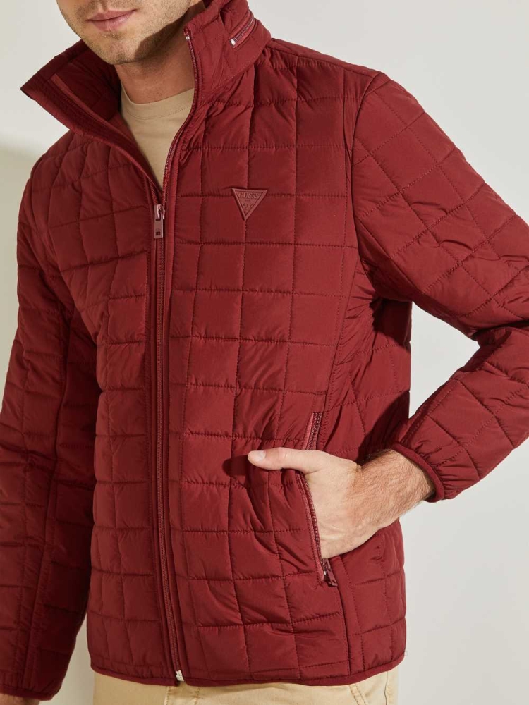 Burgundy Men's GUESS Active Nylon Puffer Jackets | USA52VMFES