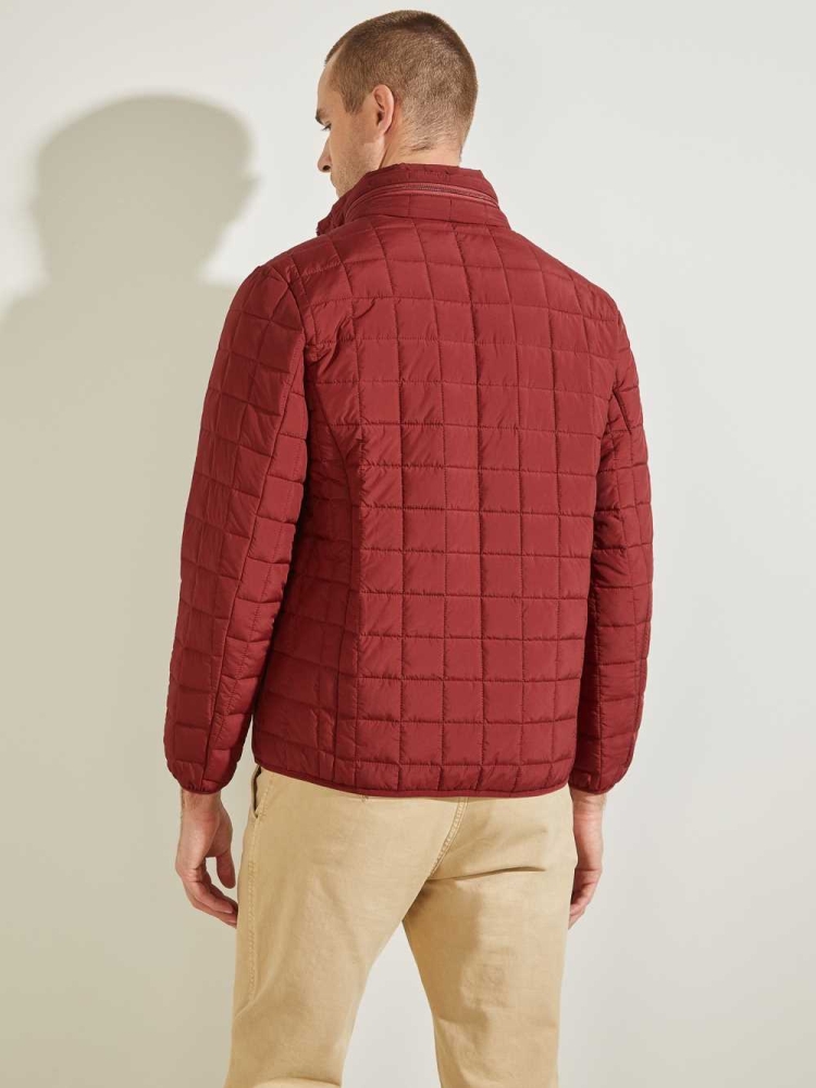 Burgundy Men's GUESS Active Nylon Puffer Jackets | USA52VMFES