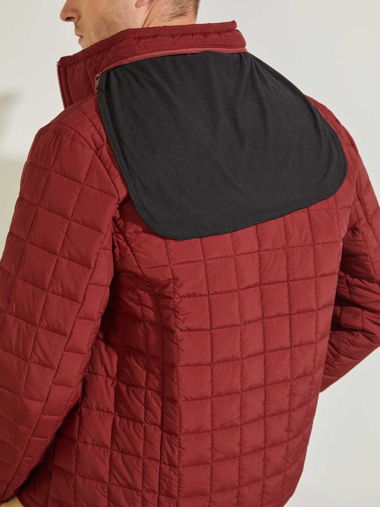 Burgundy Men's GUESS Active Nylon Puffer Jackets | USA52VMFES