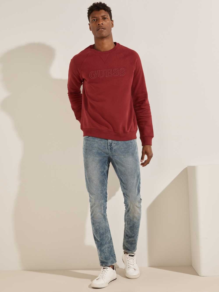 Burgundy Men's GUESS Aldwin Crewneck Sweatshirt | USA50CLHDX