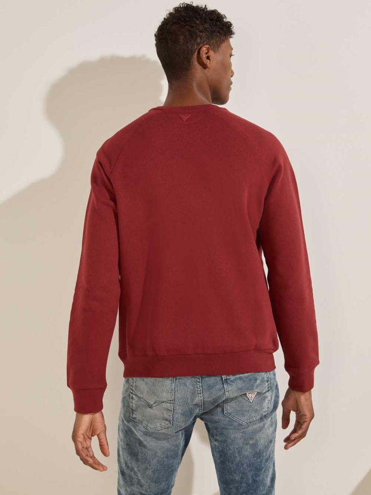 Burgundy Men's GUESS Aldwin Crewneck Sweatshirt | USA50CLHDX