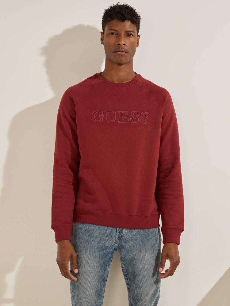 Burgundy Men\'s GUESS Aldwin Crewneck Sweatshirt | USA50CLHDX