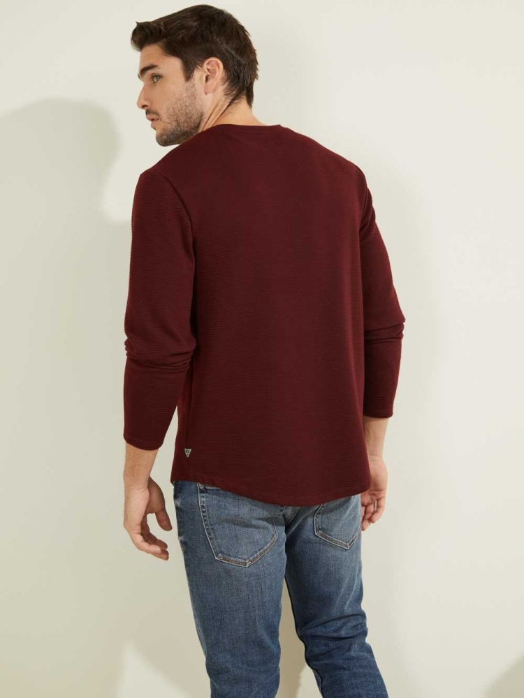 Burgundy Men's GUESS Textured Jersey Crewneck Sweatshirt | USA92UPVKX