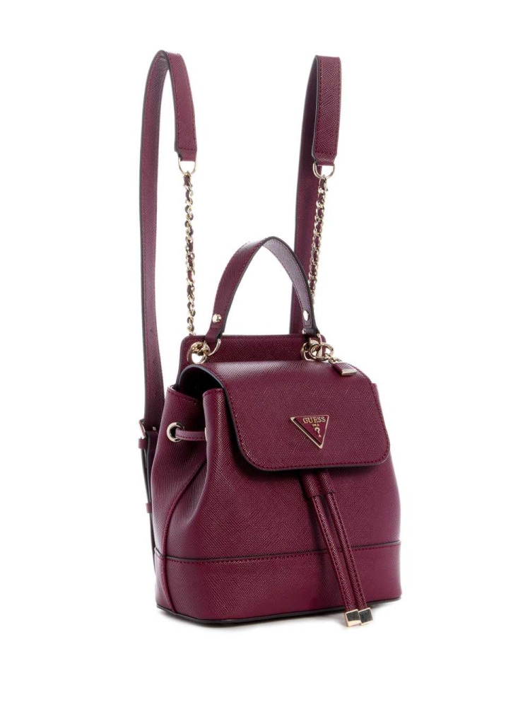 Burgundy Women's GUESS Cordelia Convertible Backpacks | USA79BNKOH