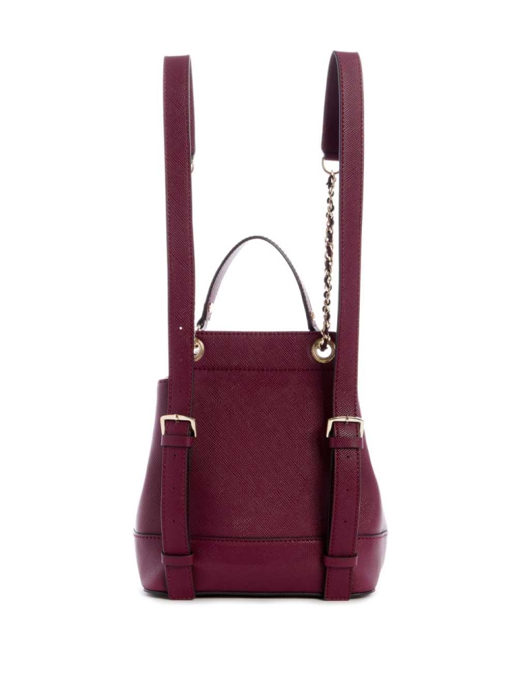 Burgundy Women's GUESS Cordelia Convertible Backpacks | USA79BNKOH