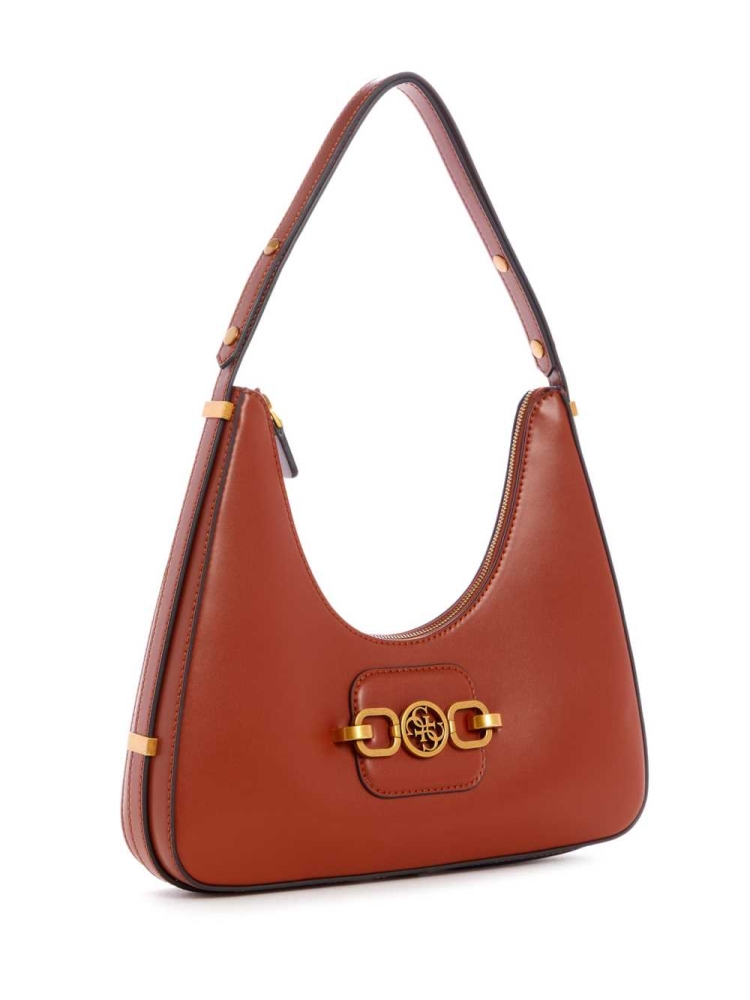 Burgundy Women's GUESS Hensely Hobo Shoulder Bags | USA74EQCVO