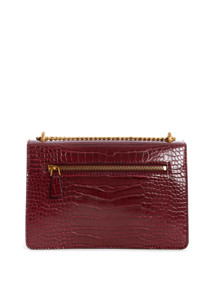 Burgundy Women's GUESS Katey Croc Convertible Crossbodies | USA68MTHVK