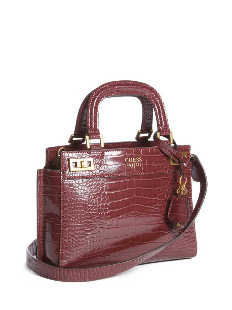 Burgundy Women's GUESS Katey Croc Luxury Satchels | USA65INMGC