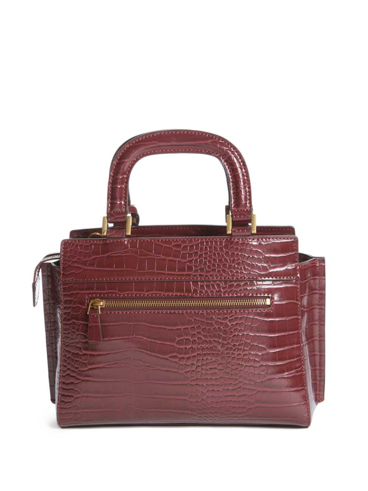 Burgundy Women's GUESS Katey Croc Luxury Satchels | USA65INMGC