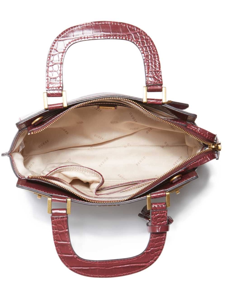 Burgundy Women's GUESS Katey Croc Luxury Satchels | USA65INMGC