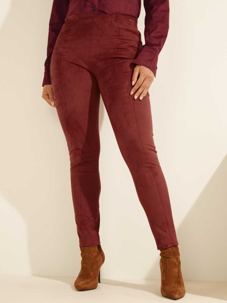 Burgundy Women's GUESS Maya Faux-Suede Leggings | USA04ABOVY